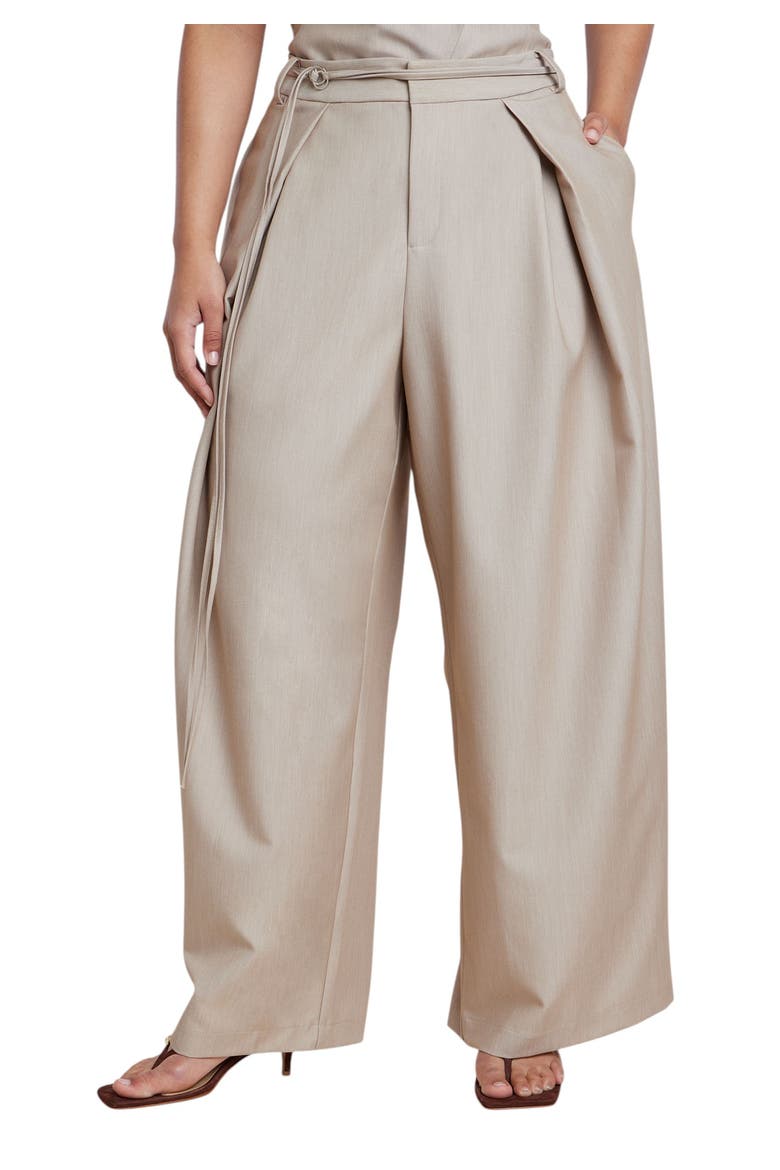 Wide Leg Pleated Trouser With Long Belt, Main, color, NEUTRAL