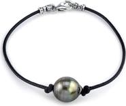 The Pearl Source Tahitian South Sea Baroque Pearl Leather Bracelet