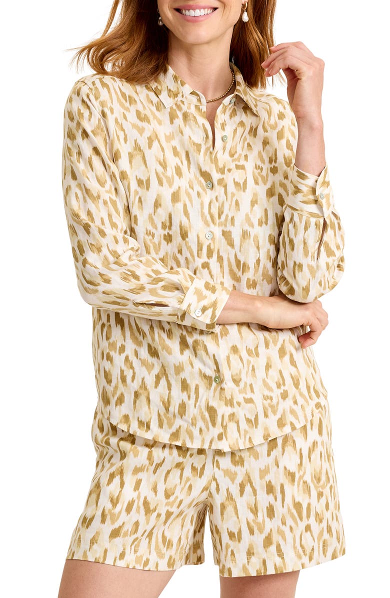 Tommy Bahama Cheetah Cove Linen Shirt, Main, color, Coconut