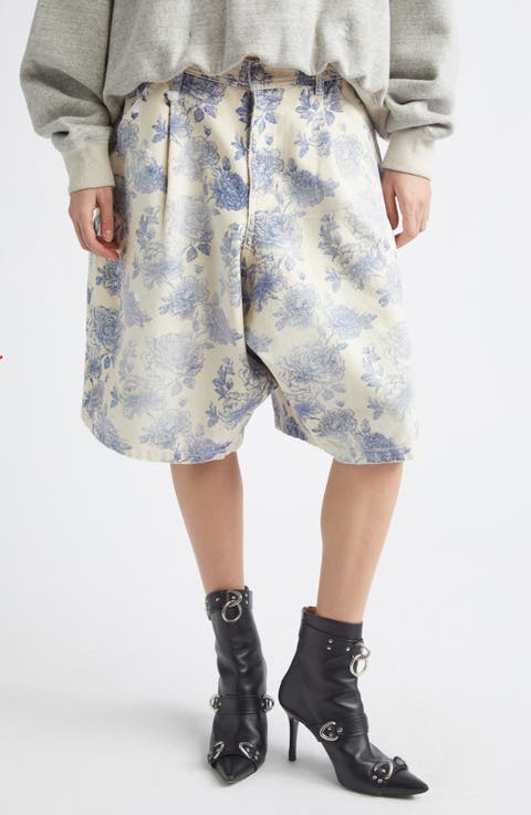 Jesse Pleated Floral Denim Carpenter Shorts