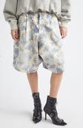 R13 Jesse Pleated Floral Denim Carpenter Shorts