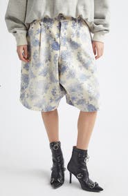 R13 Jesse Pleated Floral Denim Carpenter Shorts