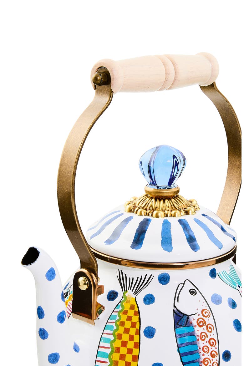 Go Fish Enameled Steel 2-Quart Tea Kettle, Alternate, color, BLUE