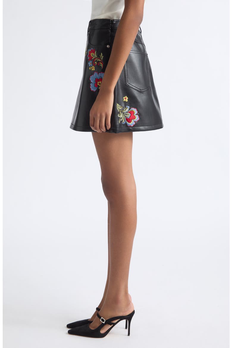 Floral Ember Keke Embroidered Faux Leather Miniskirt, Alternate, color, BLACK MULTI