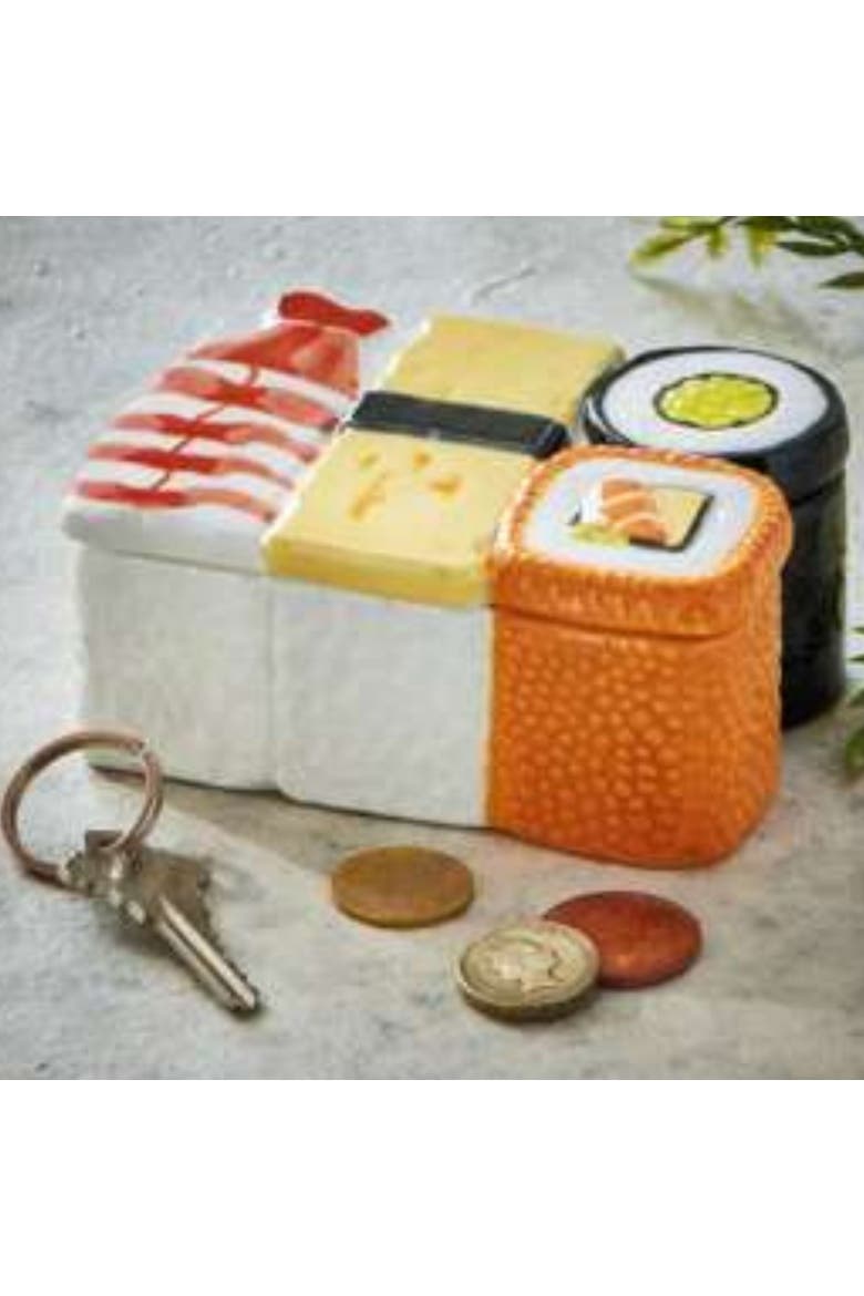 Sushi Lidded Trinket Box Multi Earthenware Everyday, Alternate, color, Orange
