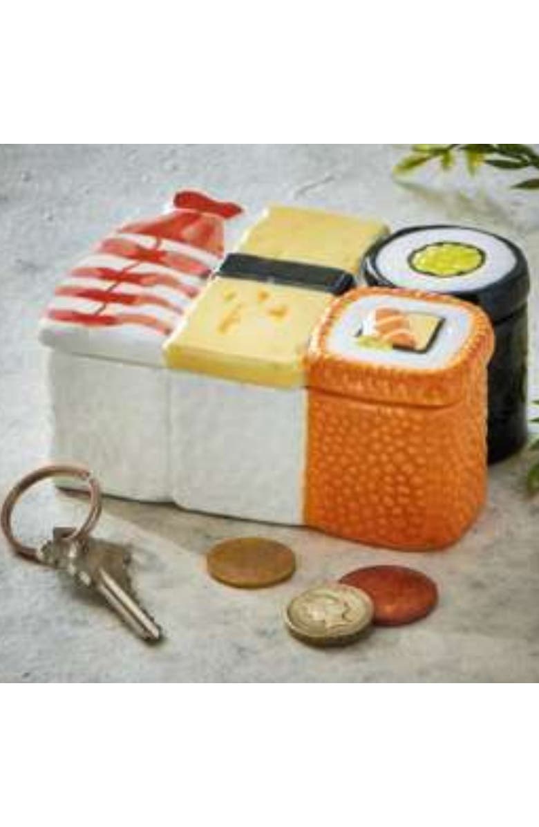 tag Sushi Lidded Trinket Box Multi Earthenware Everyday, Alternate, color, Orange