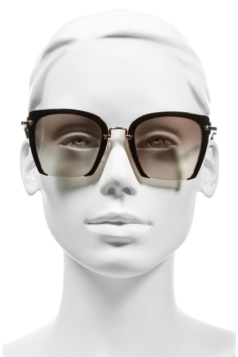 52mm Semi Rimless Sunglasses, Alternate, color, BLACK
