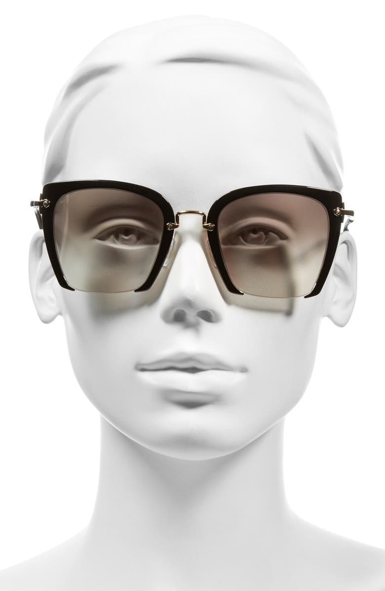 Miu Miu 52mm Semi Rimless Sunglasses, Alternate, color, Black