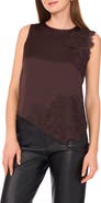 Vince Camuto Lace Detail Asymmetric Hem Satin Tank