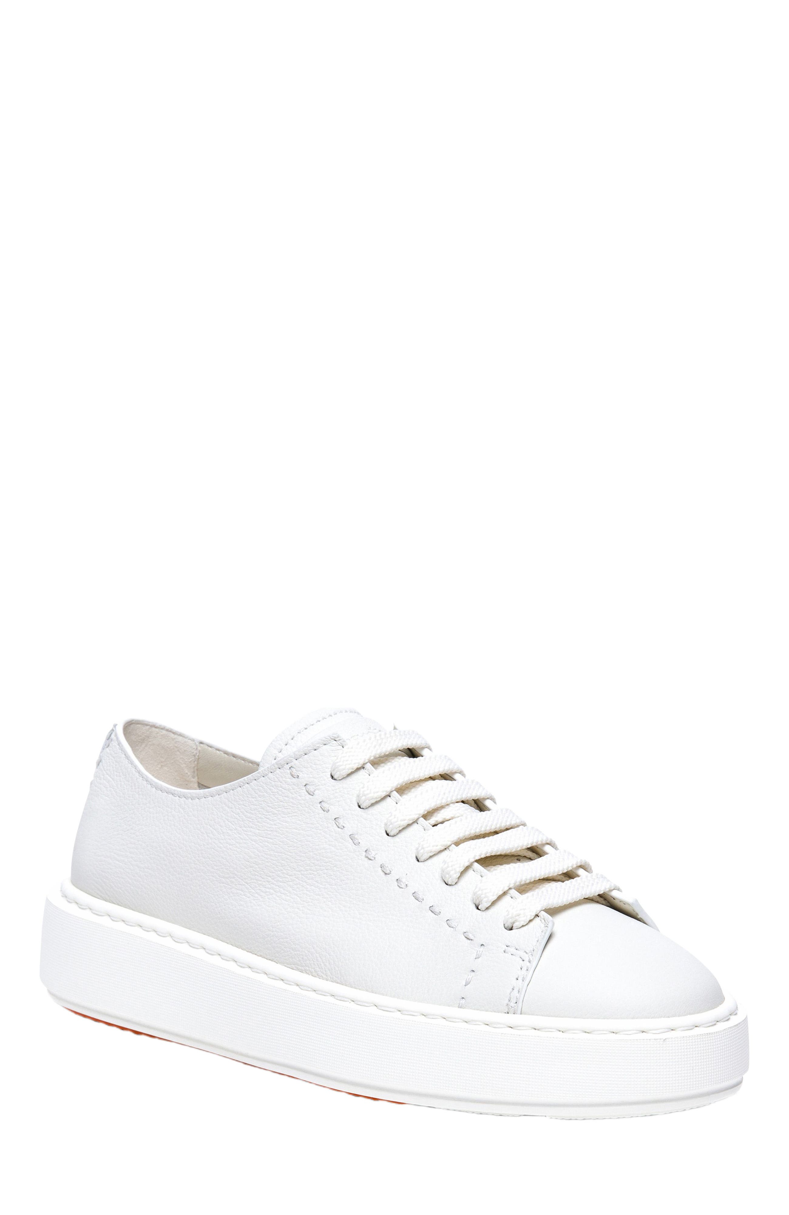 Santoni Women
s white leather sneaker, Alternate, color, White