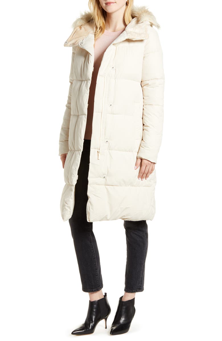 Rachel Parcell Hooded Puffer Coat with Faux Fur Trim, Main, color, 