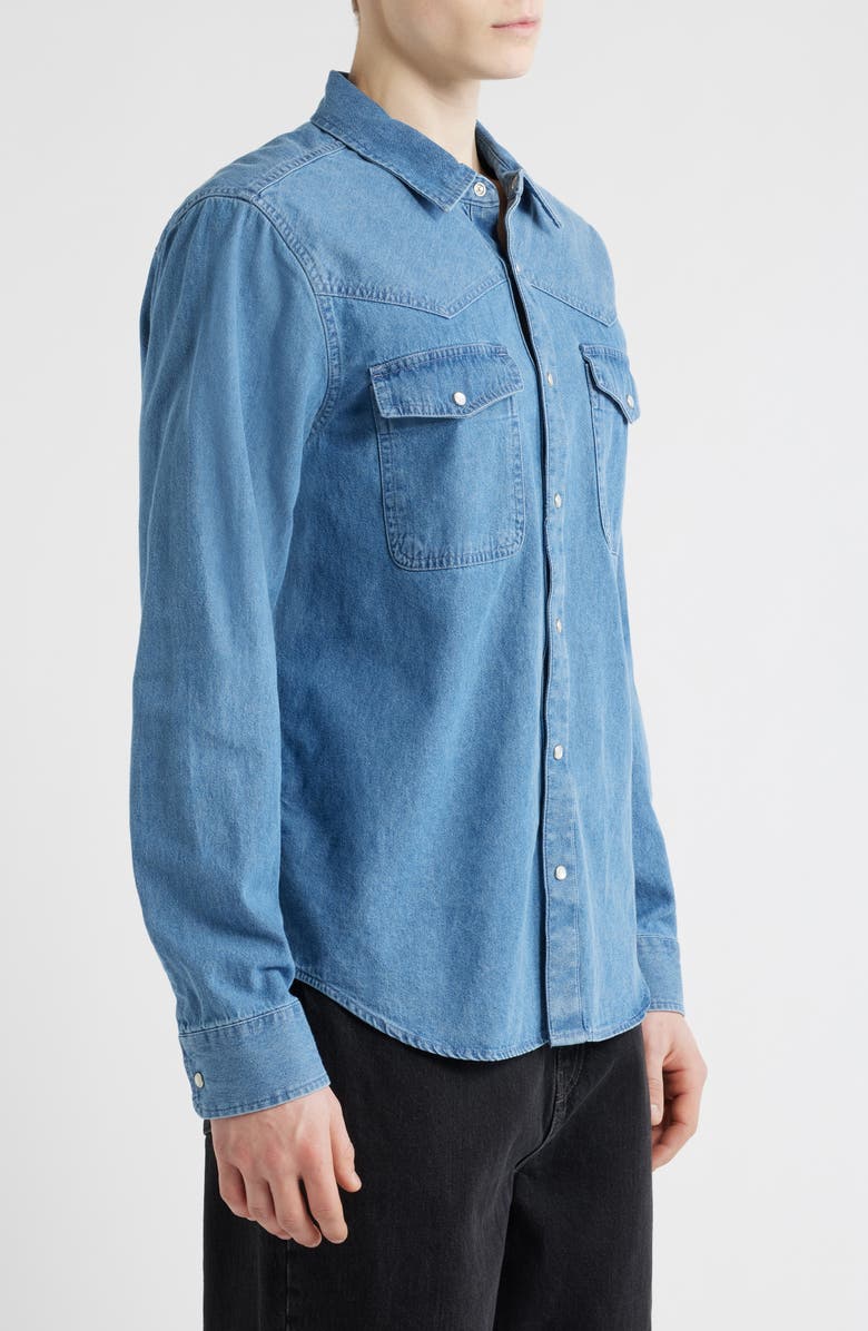 Brixton Waylon Denim Snap-Up Western Shirt, Alternate, color, Med Wash Chambrey