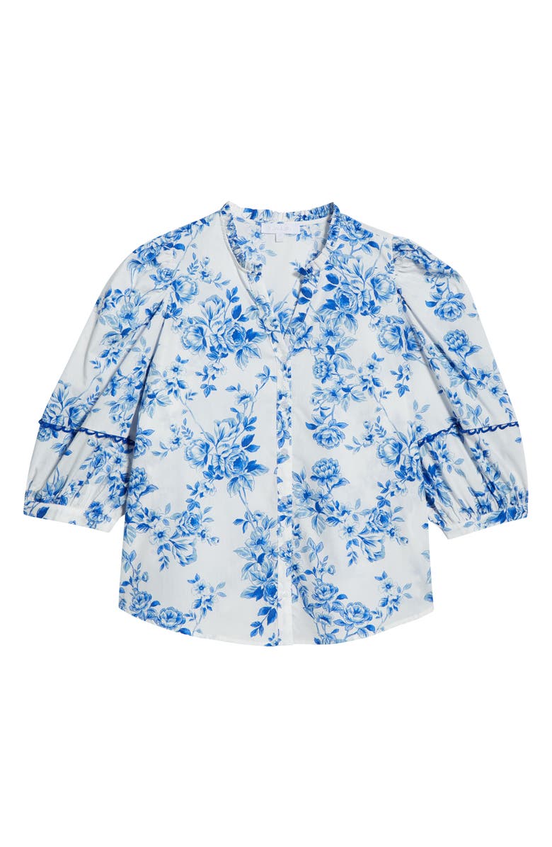 SUGARLIPS Juba Vale Floral Button-Up Top, Alternate, color, White/ Blues