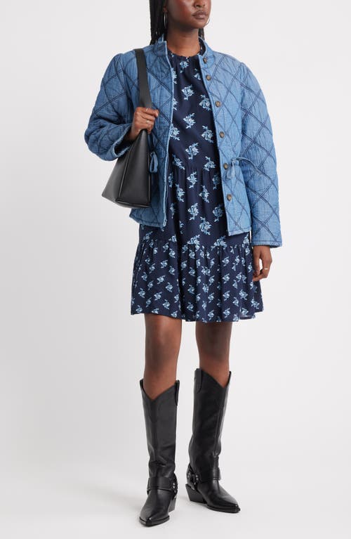 Treasure & Bond Tiered High Neck Shift Minidress In Blue