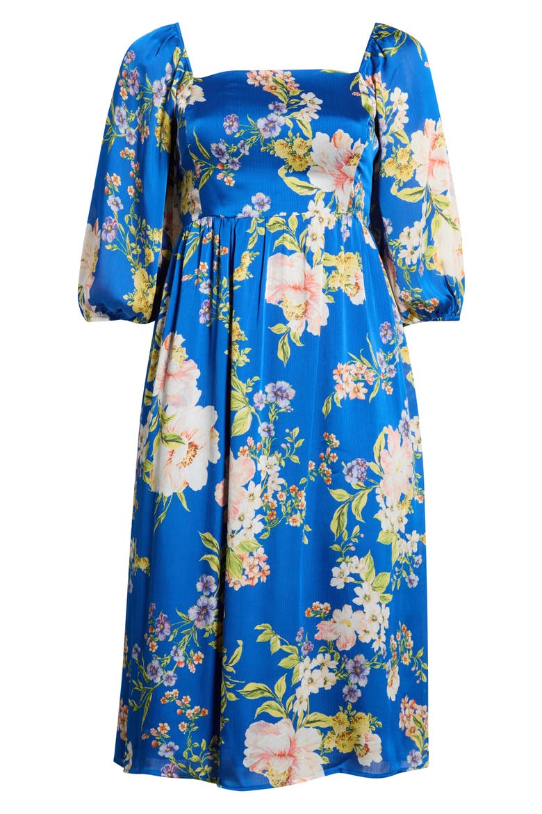 Solary Amaretto Metallic Floral Puff Sleeve Midi Dress, Alternate, color, COBALT-PINK