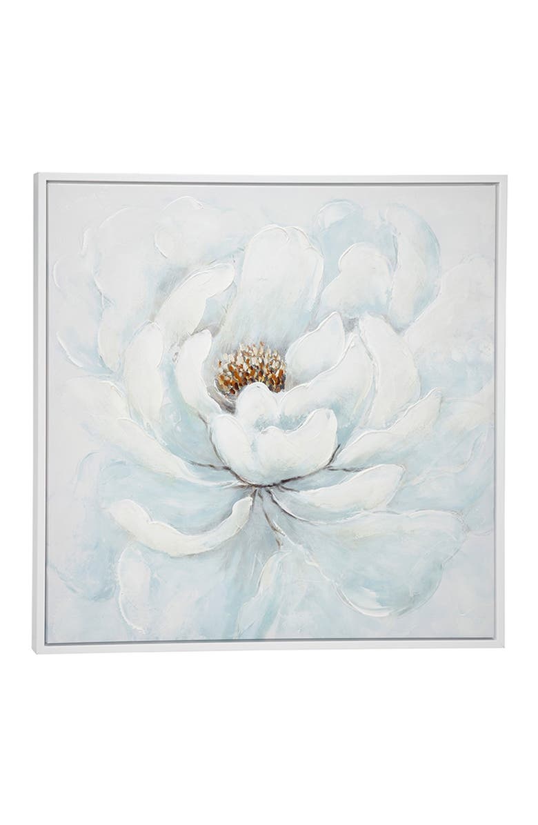 WILLOW ROW Large Square White Peony Flower Acrylic Painting in Silvertone Frame, Main, color, White