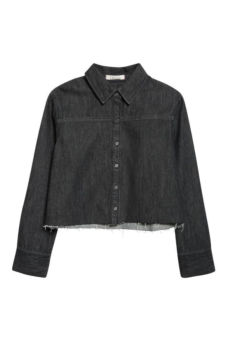 Raw Hem Denim Button-Up Shirt, Alternate, color, DEN LACK