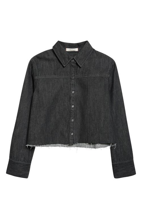 Alice And Olivia Finely Short Raw Hem Button Down Maya Charcoal Black In Black