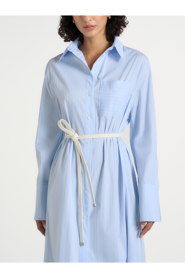 Isa Belted Pinstripe Cotton Midi Shirt Dress, Alternate, color, Pale Blue