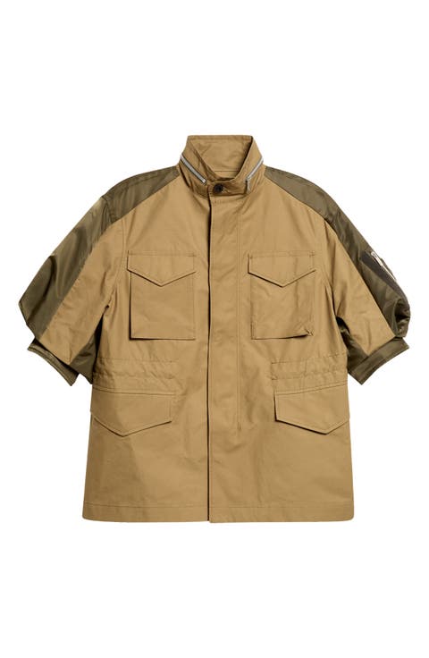 Mixed Media Short Sleeve Jacket