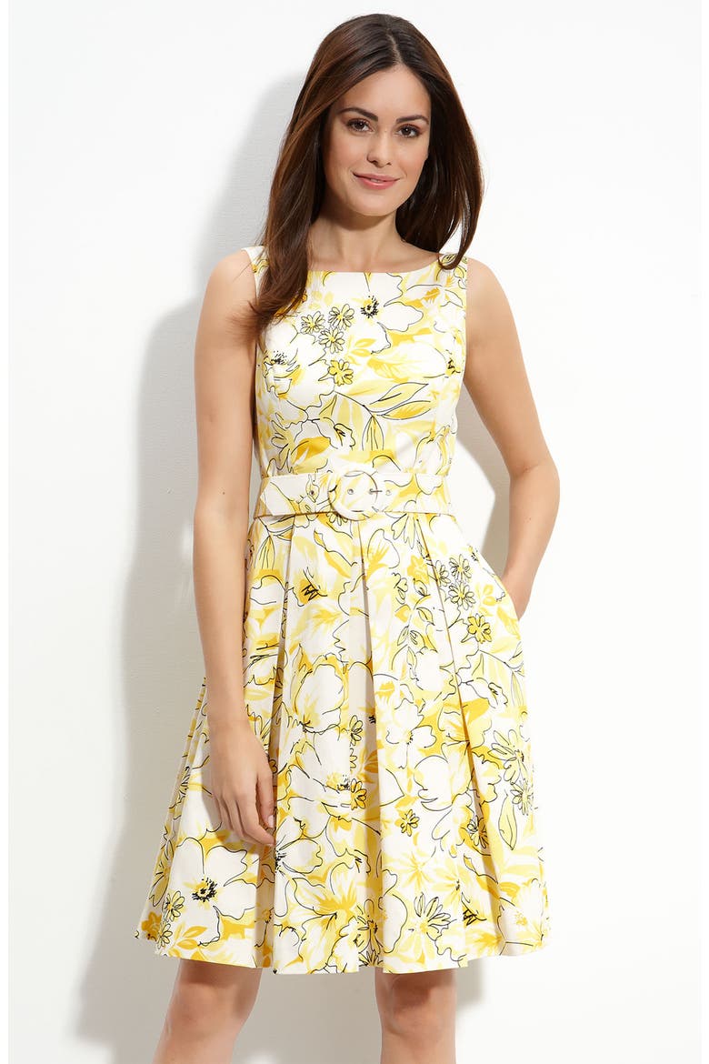 Belted Stretch Cotton Dress, Main, color, YELLOW