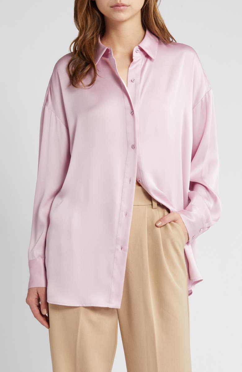 Favorite Daughter The Smooth Ex-Boyfriend Satin Shirt, Main, color, Pastel Lavender