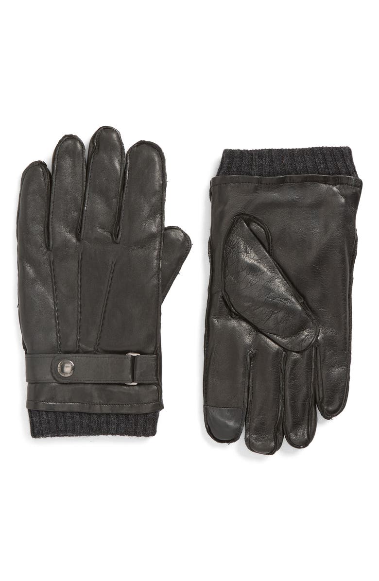 Brooks Brothers Belted Leather Gloves, Main, color, Black