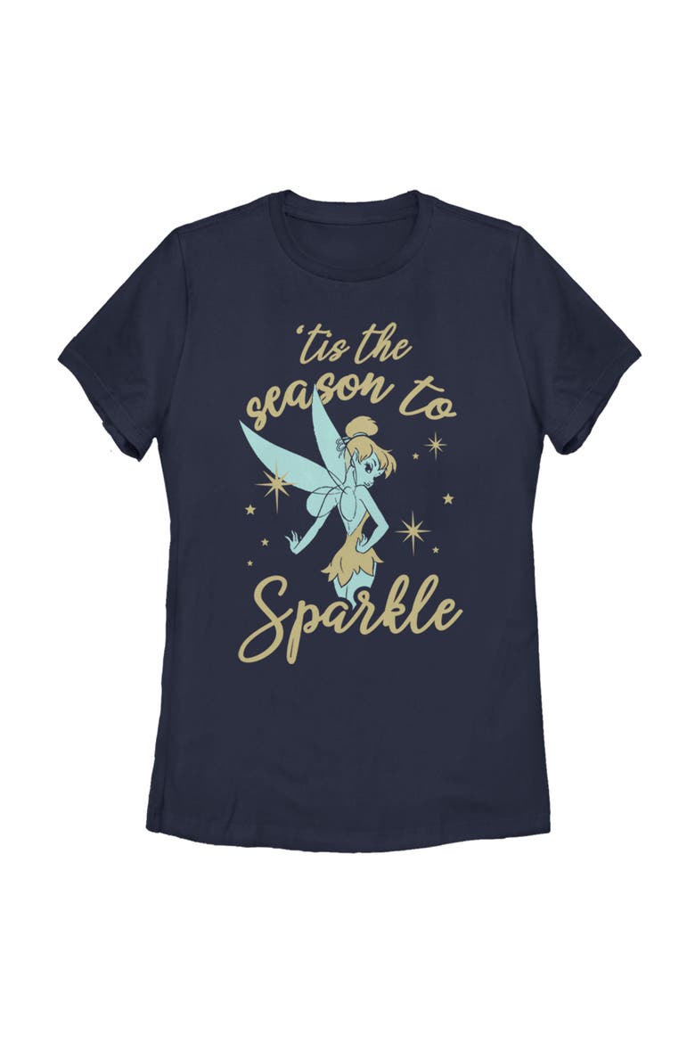 Women's Peter Pan Peter Pan Tinker Bell 'Tis the Season to Sparkle Graphic Tee, Main, color, Navy Blue
