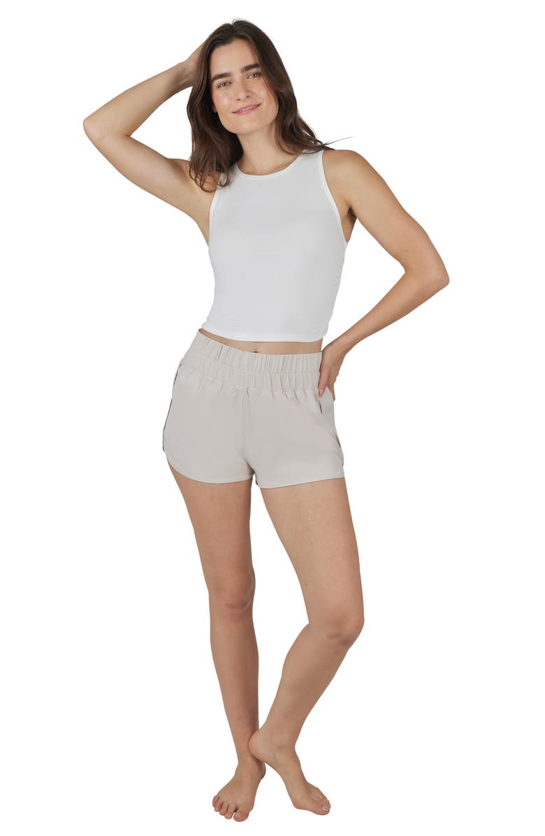 YOGALICIOUS Heavenly Phoebe Rib Knit Crop Tank & Hi-Rise Shorts 2-Piece Set, Alternate, color, Cloud Dancer-Mist Sand