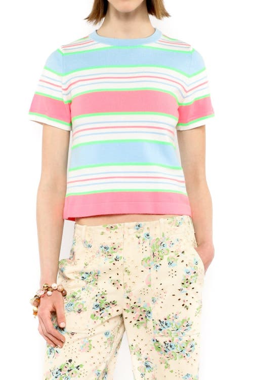 Anna Sui Fluorescent Stripe Knit Top In Baby Blue Multi