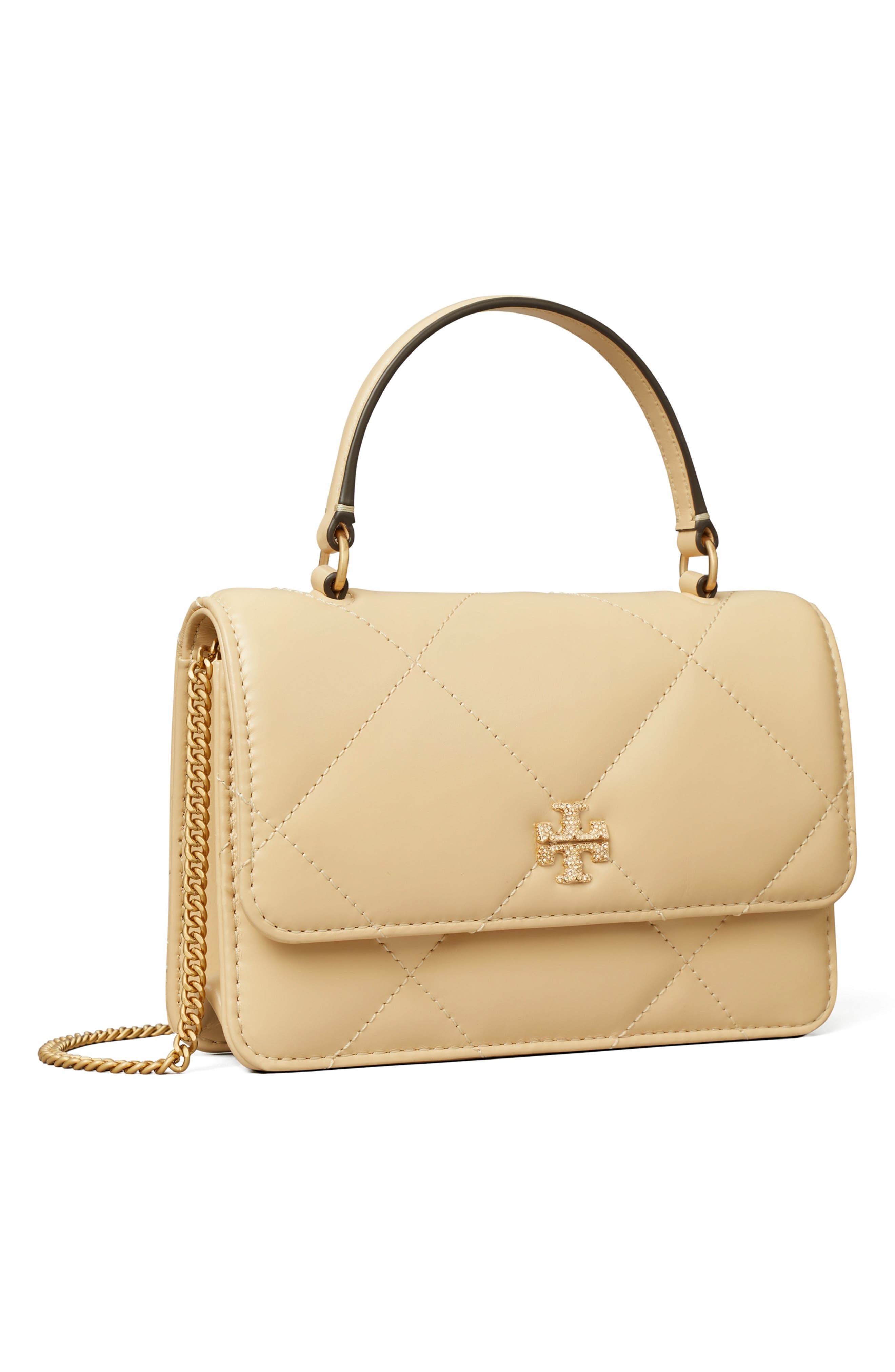 Kira Pavé Logo Diamond Quilted Leather Crossbody Bag, Alternate, color, VANILLA SOFT SERVE