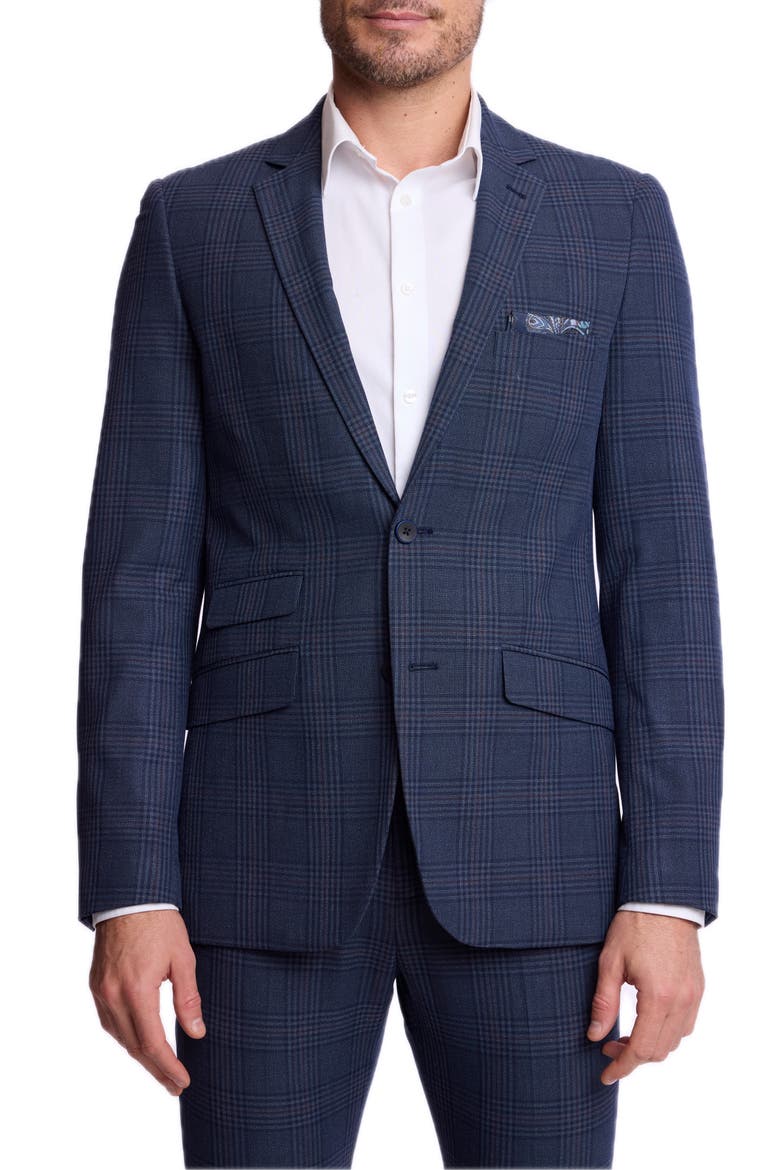 Dover Slim Notch Lapel Suit Jacket, Main, color, NAVY BURGUNDY PLAID
