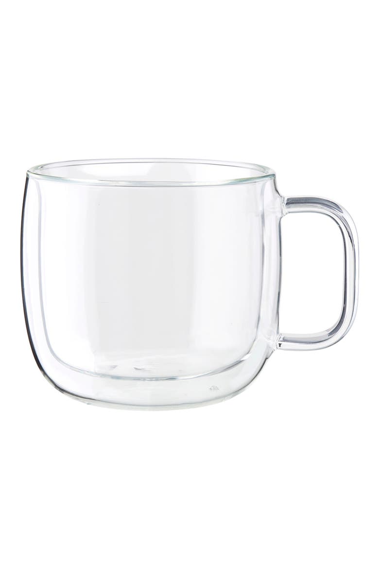 Sorrento Plus Set of 2 Double Wall Glass Cappuccino Mugs, Main, color, CLEAR