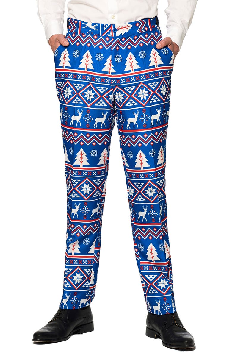 OppoSuits Christmas Blue Nordic Trim Fit Suit & Tie, Alternate, color, Blue