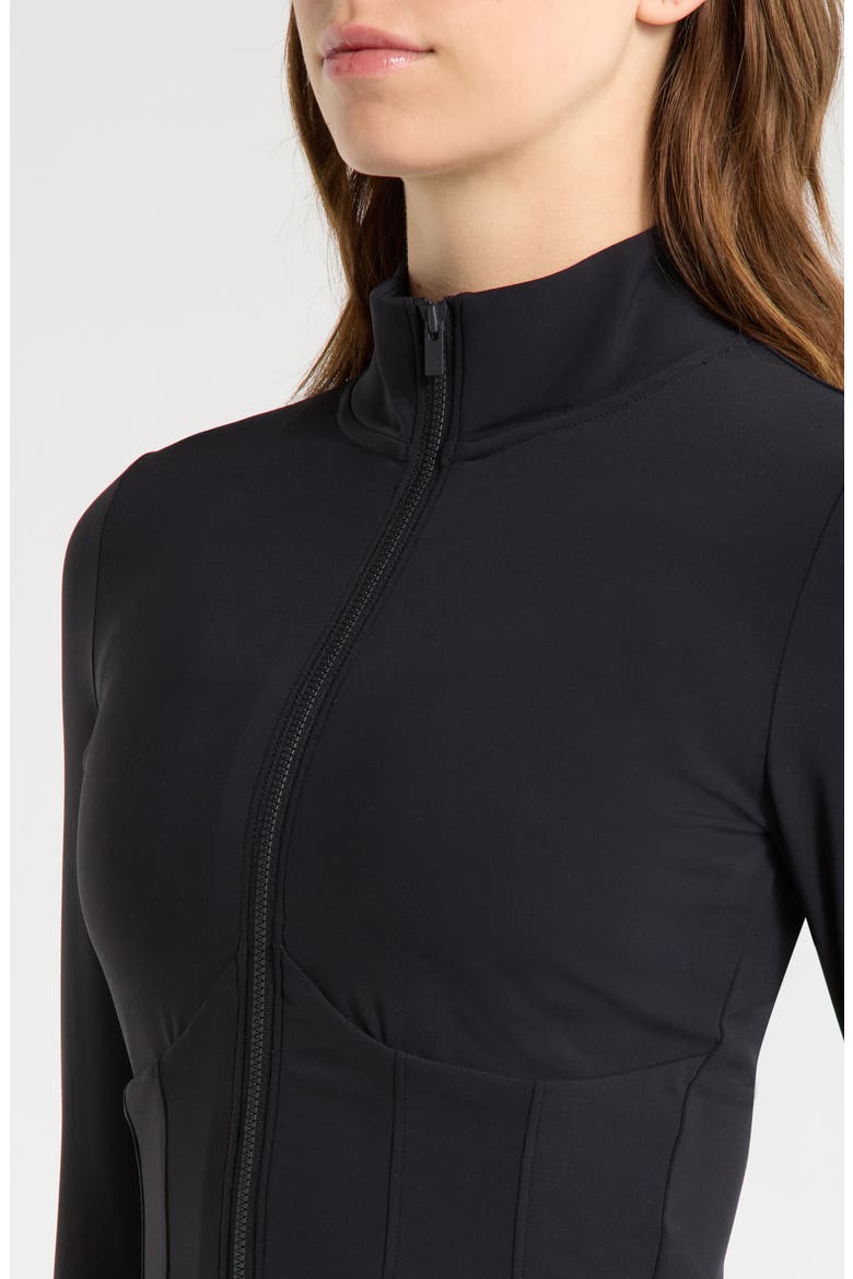 Sculpt Corset Seamed Crop Zip-Up Jacket, Alternate, color, BLACK