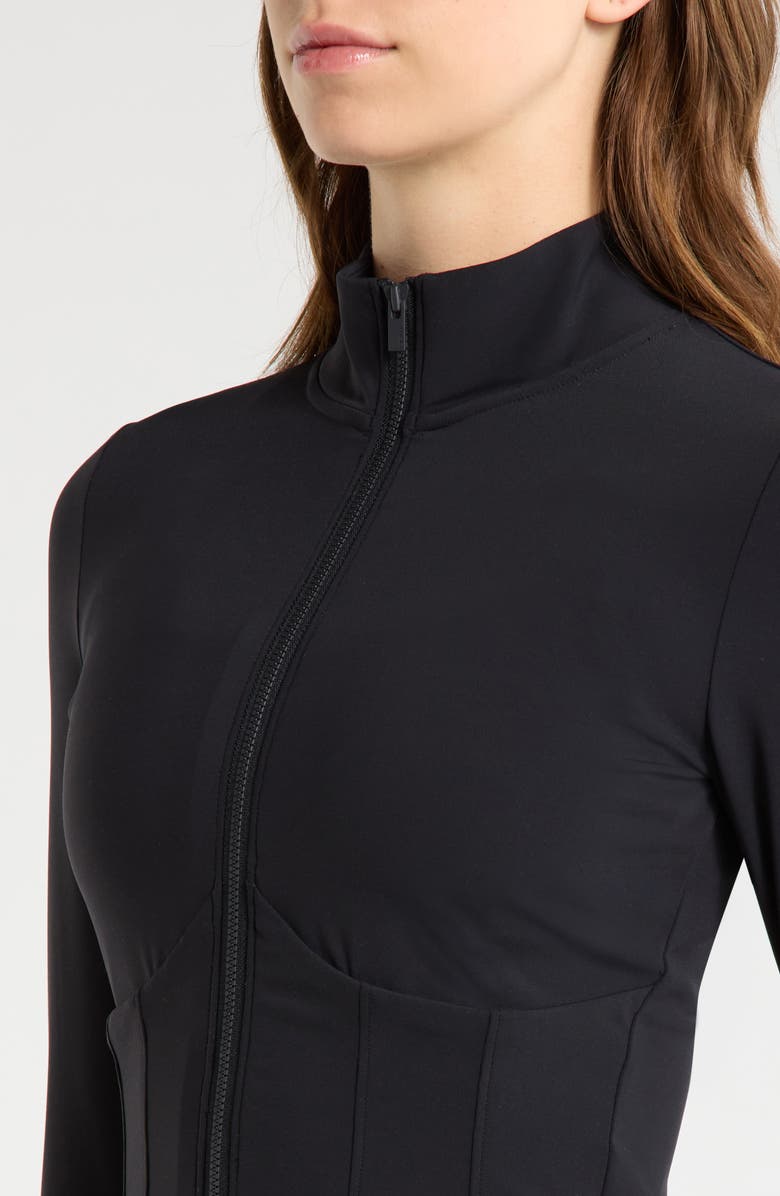 MPG Sculpt Corset Seamed Crop Zip-Up Jacket, Alternate, color, Black