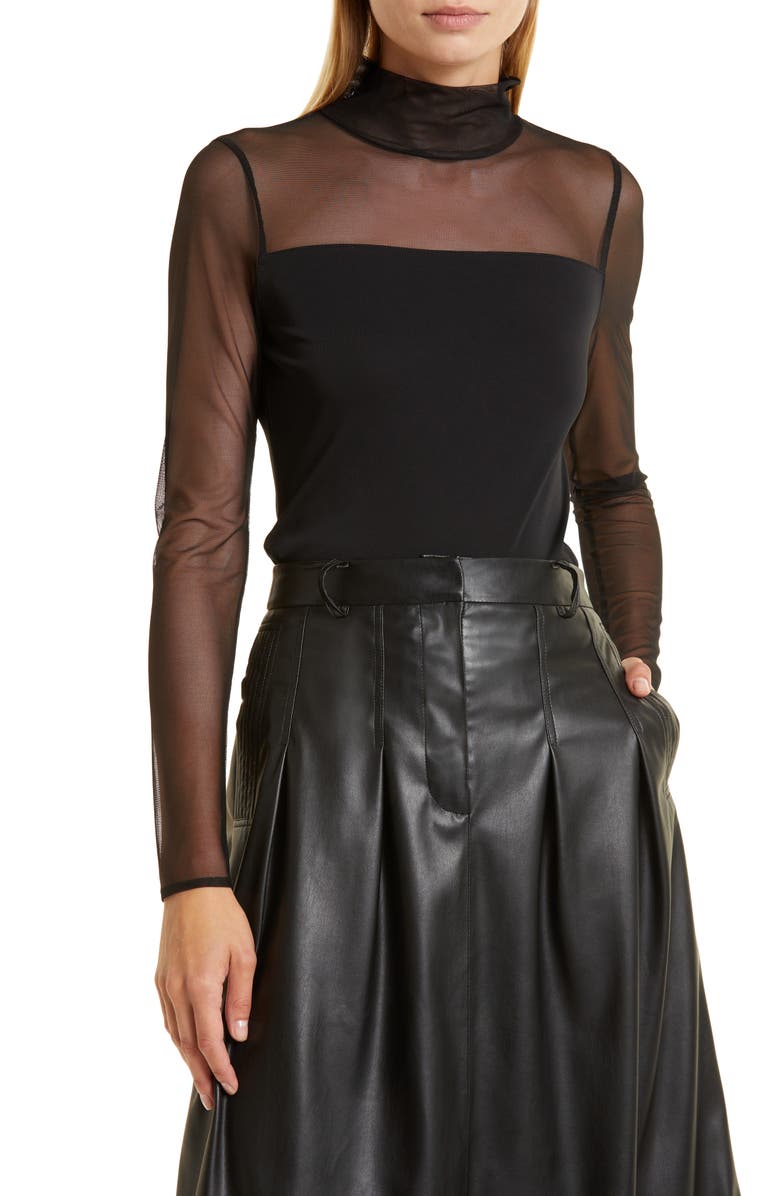 Donna Karan New York Mock Neck Long Sleeve Mesh Top, Main, color, 