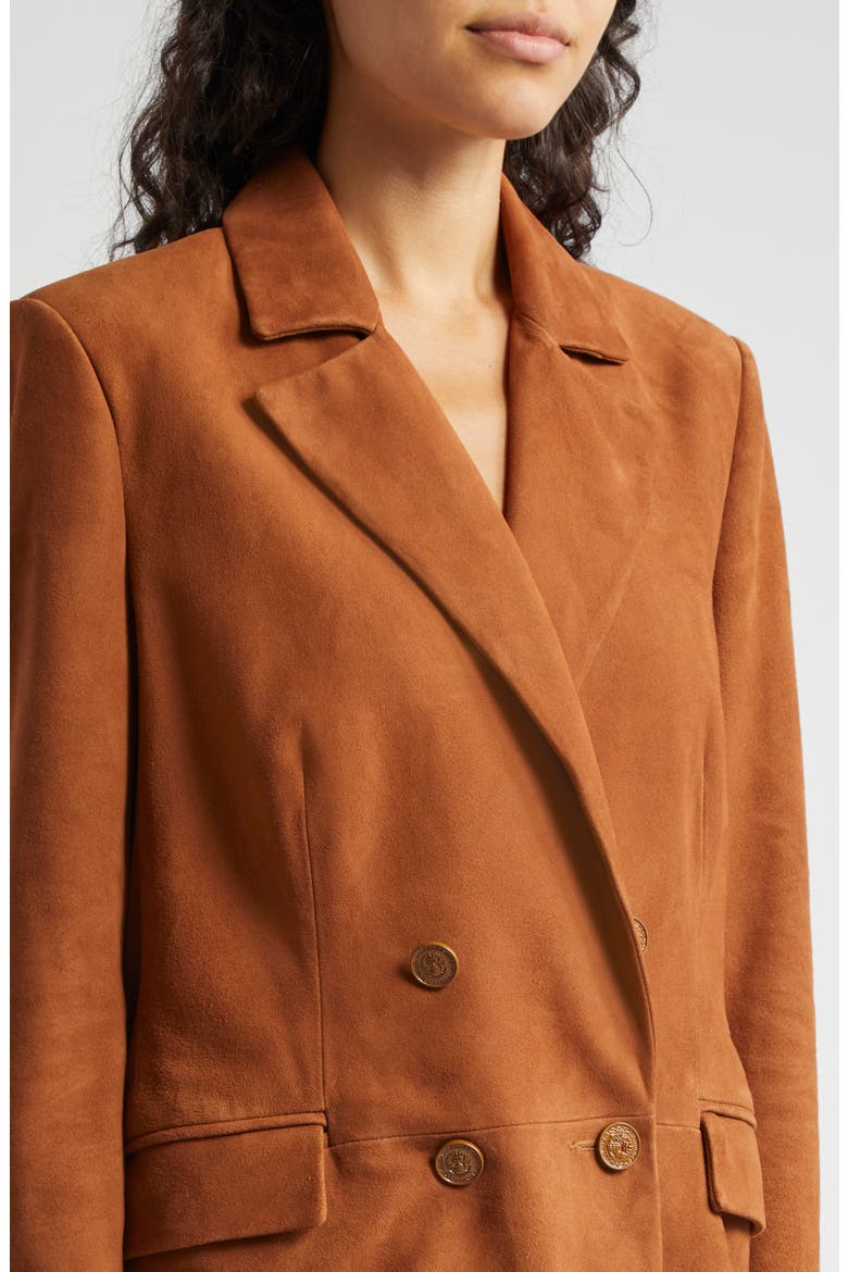 Aimee Relaxed Fit Double Breasted Suede Blazer, Alternate, color, COGNAC