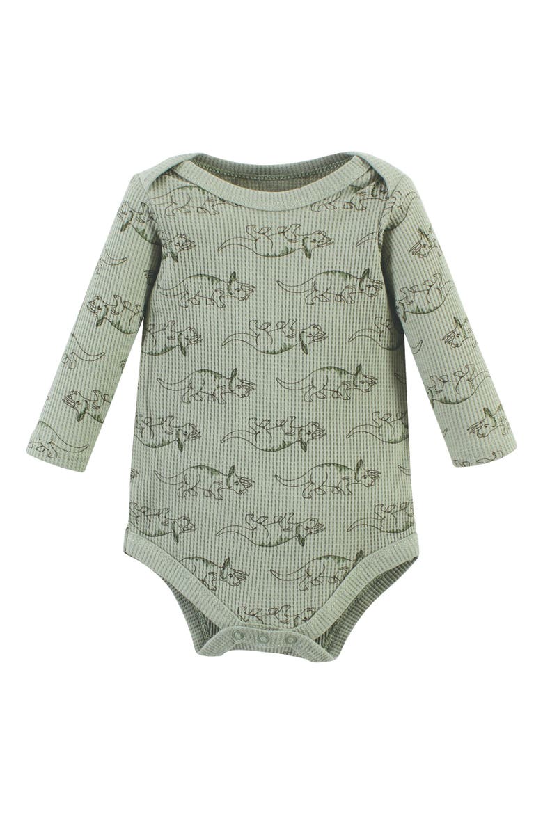 Thermal Long Sleeve Bodysuits, Alternate, color, Sage Dinosaur