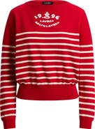 Lauren Ralph Lauren Striped Combed Cotton Boat Neck Sweater