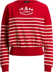 Lauren Ralph Lauren Striped Combed Cotton Boat Neck Sweater