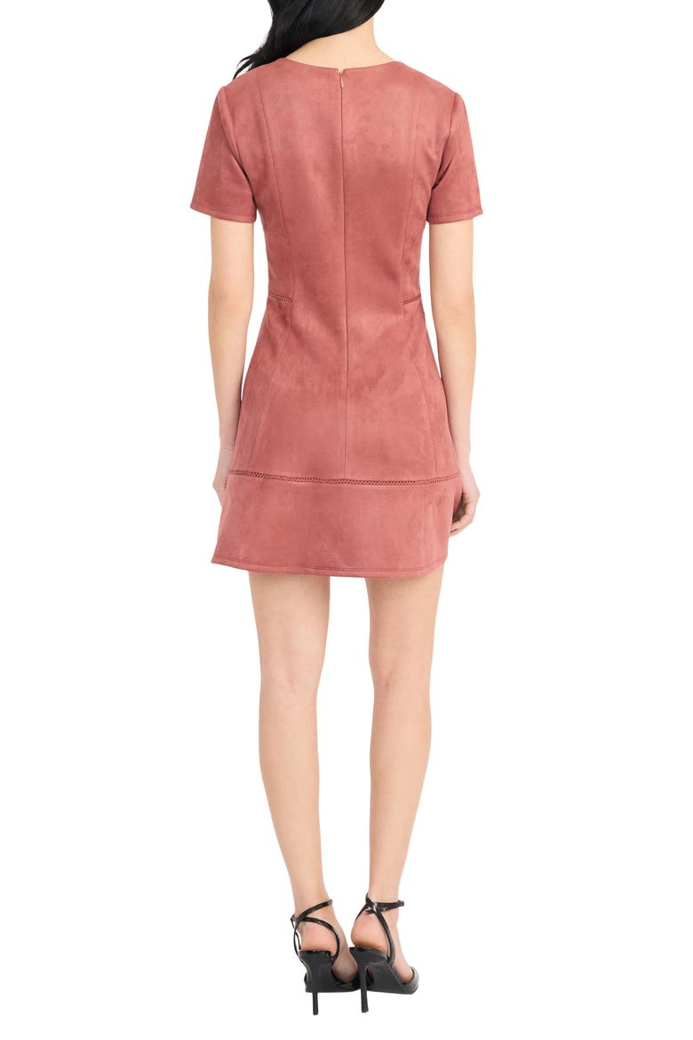 Short Sleeve Faux Suede Fit & Flare Minidress, Alternate, color, PINK