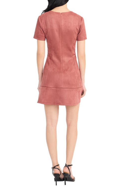 Donna Morgan For Maggy Short Sleeve Faux Suede Fit & Flare Minidress In Pink