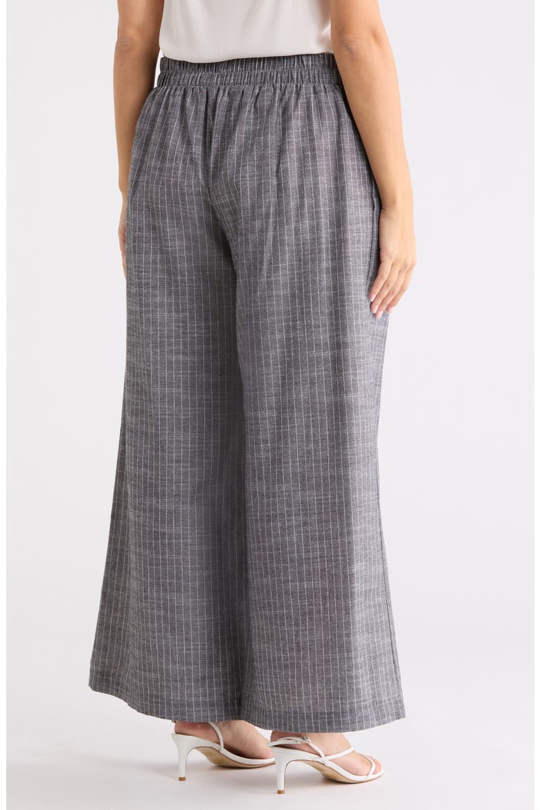 Stripe Cotton & Linen Wide Leg Pants, Alternate, color, BLACK