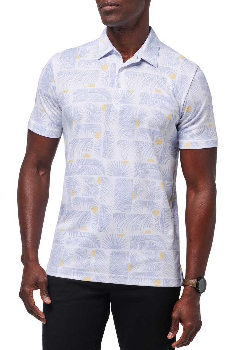 Sun Guilt Leaf Print Piqué Polo, Main, color, WHITE