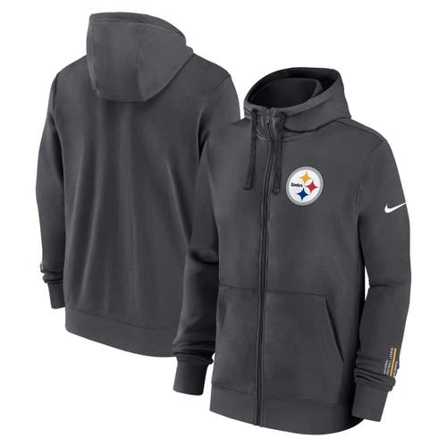 Nike Anthracite Pittsburgh Steelers Primetime Club Full-zip Hoodie In Gray