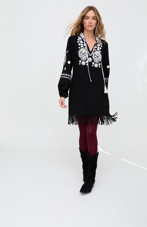 Katie Fringe Embroidered Mini Dress