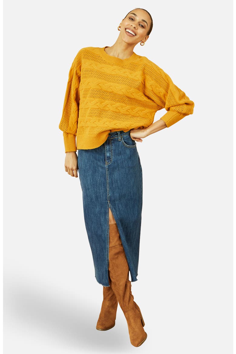 Cable Knit Relaxed Fit Jumper, Alternate, color, Mustard