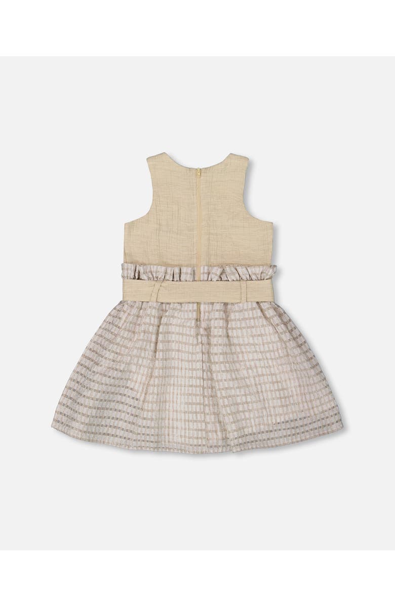 Deux par Deux Little Girl's Bi-Material Belted Dress Beiges, Alternate, color, Beige