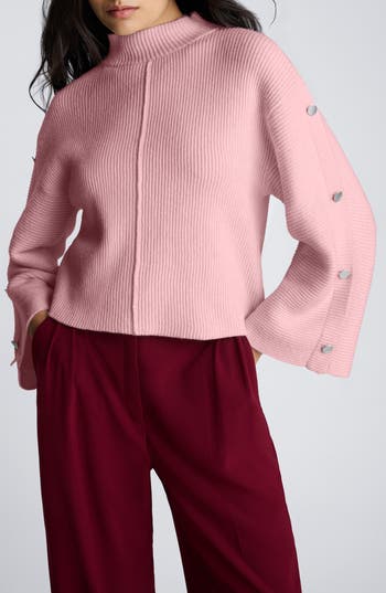 Kenneth Cole Rib Mock Neck Pullover In Pink